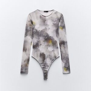 Zara printed tulle bodysuit